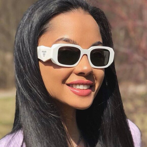 Prada Women Sunglasses Ivory White Dark Gray Rectangle PR17WS 1425S0 NEW - Picture 12 of 17